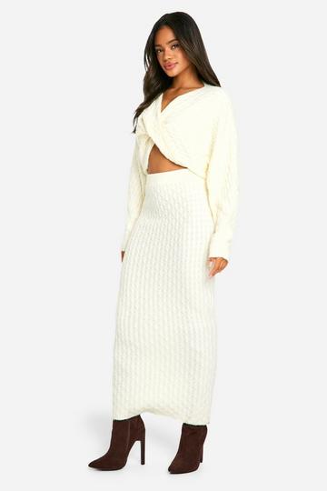 Zachte Gedraaide Grof Gebreide Crop Top En Maxi Rok Set butter