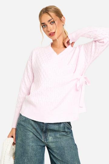 Zachte Grof Gebreide Wikkel Cardigan pink