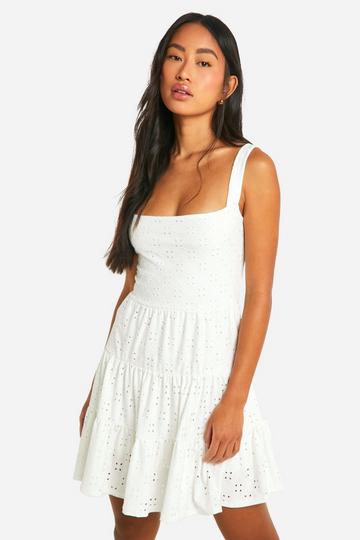 White Eyelet Tiered Smock Dress