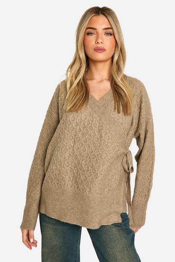 Soft Cable Knitted Wrap Cardigan mocha