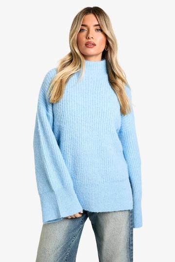 Oversized High Neck Knitted Jumper blue