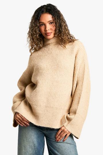 Oversized High Neck Knitted Jumper oatmeal