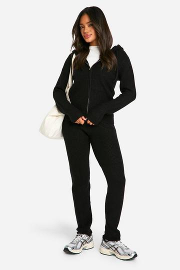 Soft Fine Guage Zip Through Hoody Knitted Tracksuit black