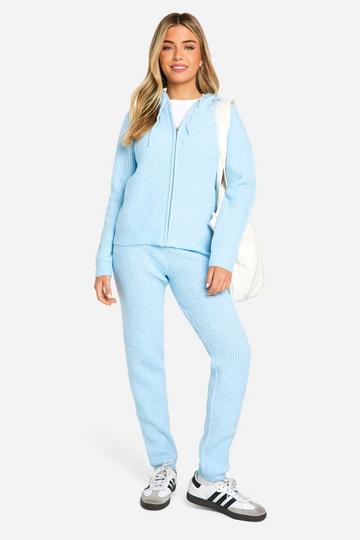 Soft Fine Guage Zip Through Hoody Knitted Tracksuit sky blue