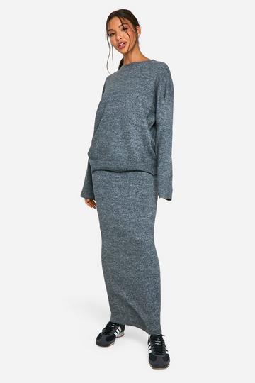 Soft Knit Fine Gauge Jumper And Maxi Skirt Knitted Co-ord charcoal