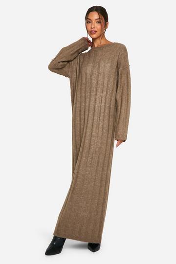 Wide Soft Rib Knitted Maxi Dress mocha