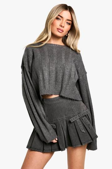 Zachte Geribbelde Crop Top Met Naaddetail charcoal