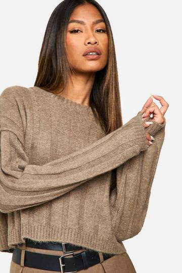 Soft Wide Rib Exposed Seam Crop Jumper mocha