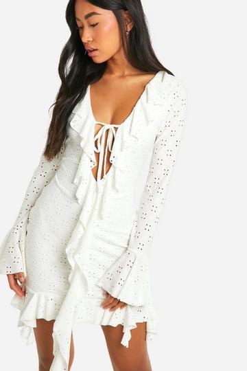 White Broderie Frill Mini Dress