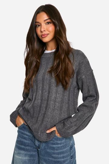 Zachte Geribbelde Oversized Jurk charcoal