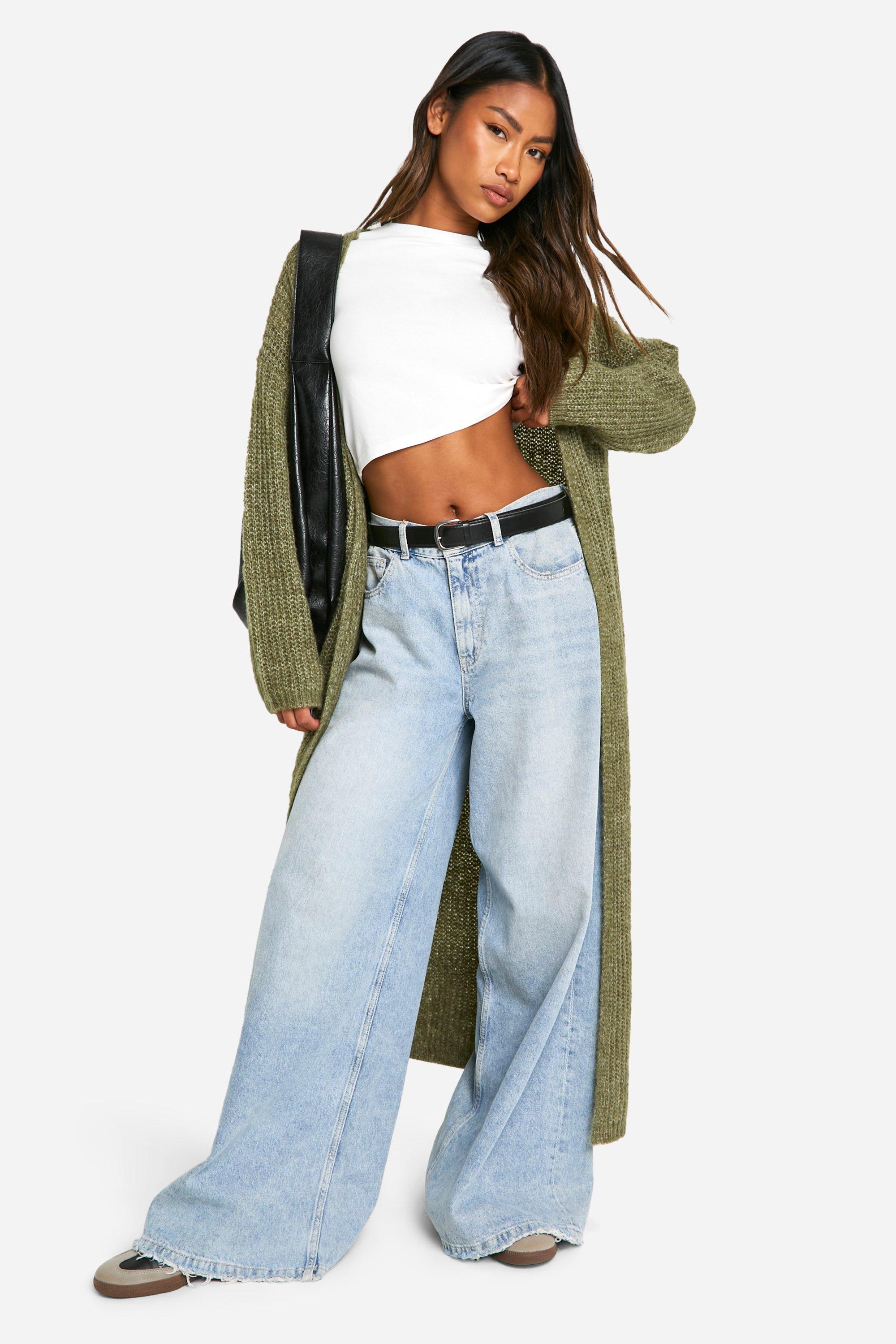 Cardigan maxi in maglia a coste morbide con bordi in tessuto Esge
