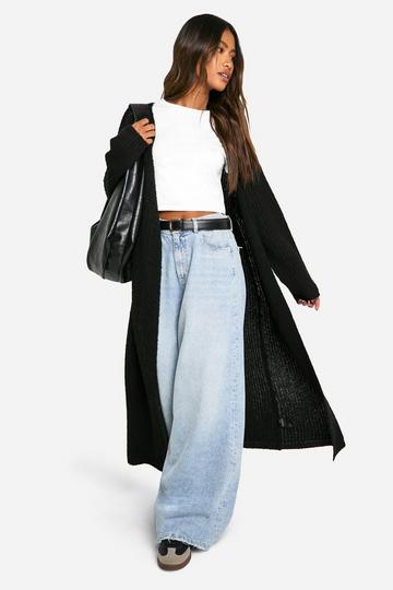 Black Soft Rib Knit Edge To Edge Maxi Cardigan