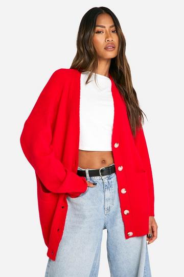 Red Oversized Soft Knit Boyfriend Cardigan