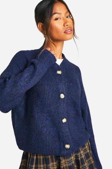 Navy Soft Rib Knit Bomber Cardigan