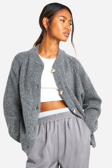 Soft Rib Knit Bomber Cardigan charcoal