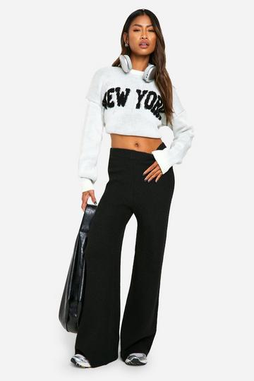 Soft Knit Wide Leg Trousers black