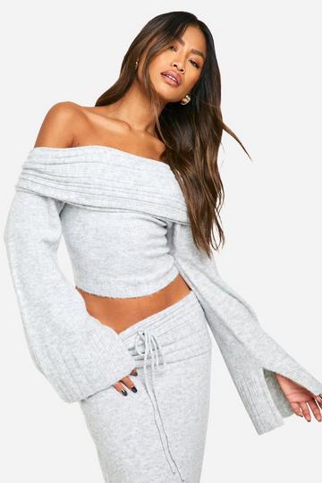 Rib Edge Soft Knit Bardot Jumper grey