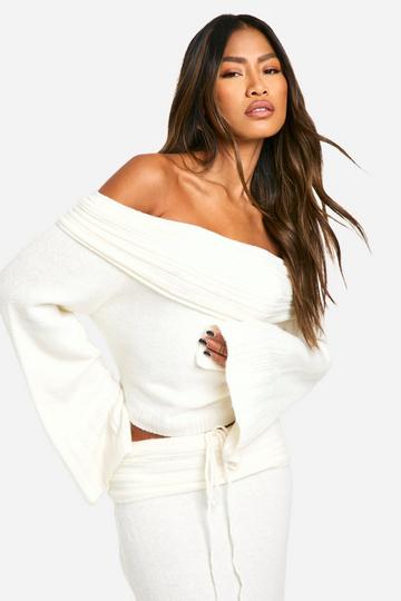 Rib Edge Soft Knit Bardot Jumper ecru