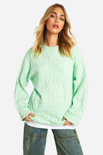 All Over Soft Knit Cable Obersized Sweater mint