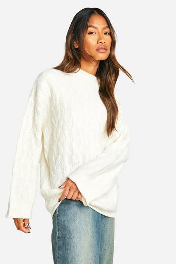 All Over Soft Knit Cable Oversized Jumper cream