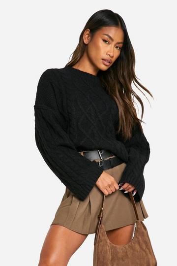 Black Exposed Seam Cable Knit Jumper