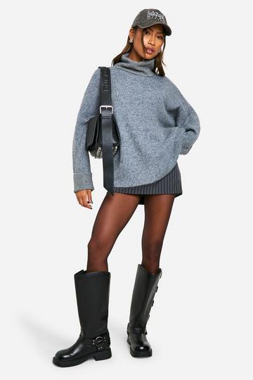 Roll Neck Longline Batwing Jumper charcoal