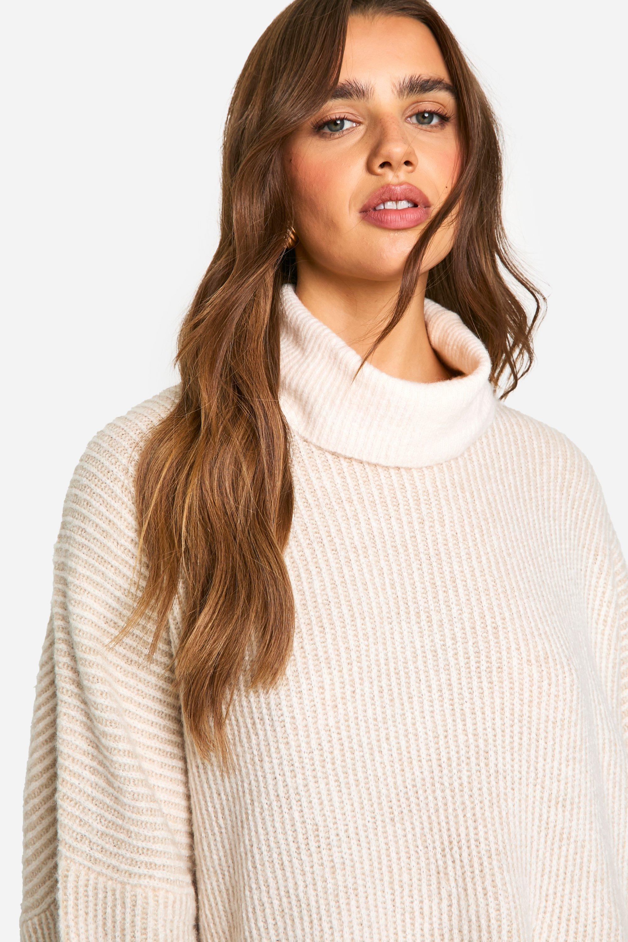 Super Soft Roll Neck Longline Batwing Jumper boohoo