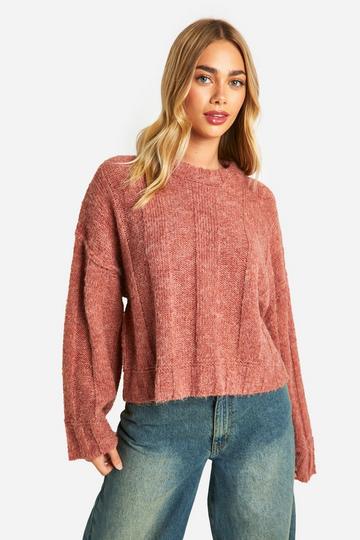 Soft Knit Wide Rib Exposed Seam Sweater terracotta