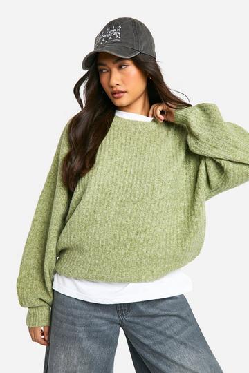 Soft Rib Knit Balloon Sleeve Jumper khaki