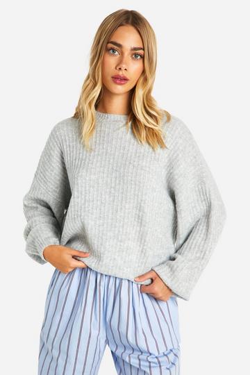 Soft Rib Knit Balloon Sleeve Jumper grey