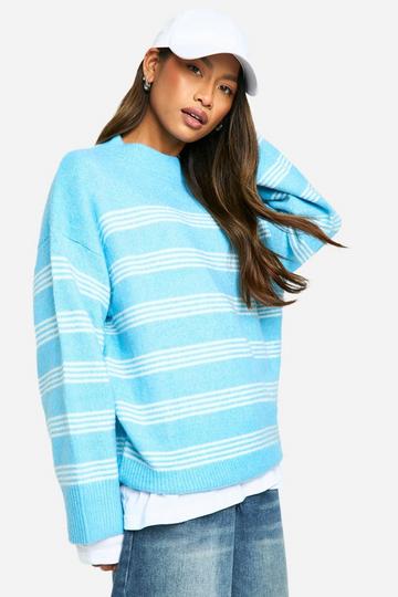 Oversized Dunne Gestreepte Trui blue