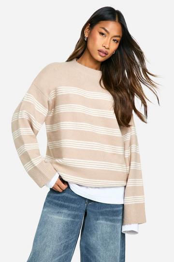 Thin Stripe Oversized Jumper oatmeal