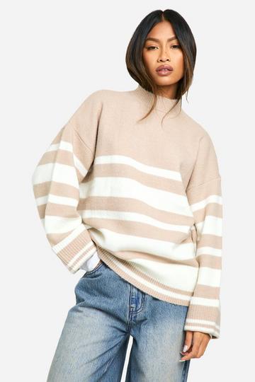 Mixed Stripe Oversized Jumper oatmeal