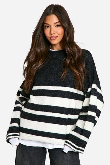 Black Mixed Stripe Oversized Jumper