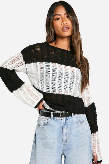 Ladder Knit Stripe Oversized Sheer Jumper black