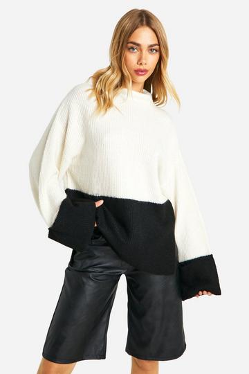 Color Block Turtleneck Sweater ivory