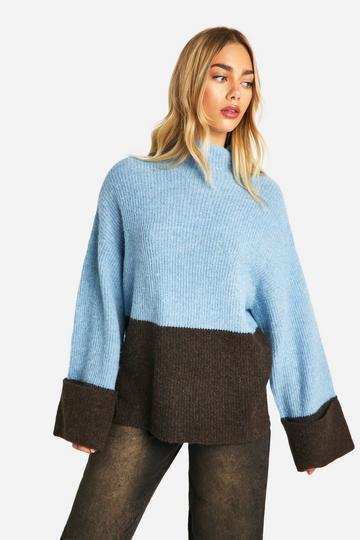 Color Block Turtleneck Sweater chocolate