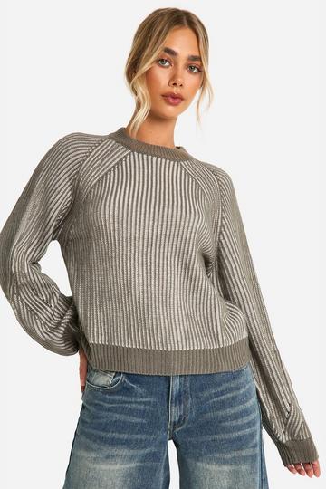 Two Tone Stripe Plated Jumper charcoal