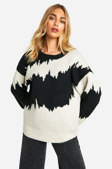 Black Monochrome Abstract Stripe Oversized Jumper