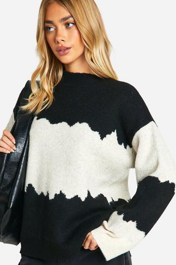 Color Block Abstract Stripe Oversized Sweater black