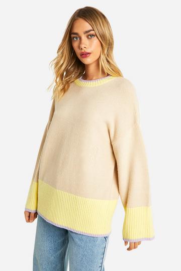 Camel Beige Color Block Oversized Sweater