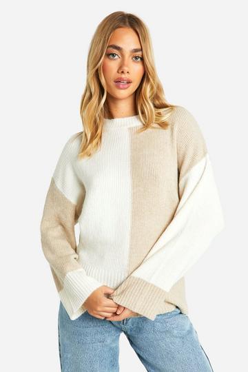 Soft Knit Color Block Oversized Sweater stone