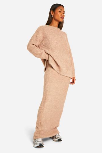 Borg Knitted Loose Fitted Maxi Skirt camel