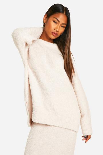 Zachte Oversized Gebreide Pluizige Trui Met Crewneck ecru