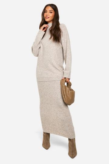 Rib Knitted Maxi Skirt stone