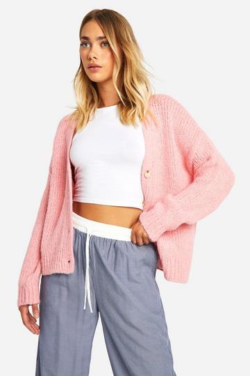 Pink Oversized Soft Knit Boyfriend Cardigan