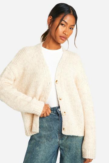 Oversized Soft Knit Boyfriend Cardigan ecru