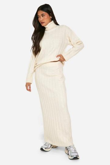 Wide Soft Rib Turtleneck Jumper And Maxi Skirt Co-Ord ecru