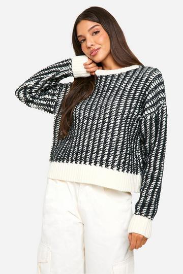 Soft Knit Stripe Detail Knitted Jumper ecru