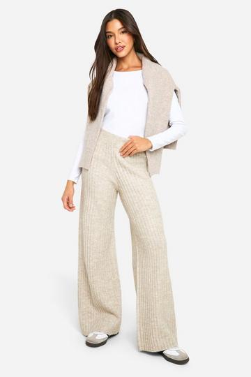 Chunky Rib Knitted Wide Leg Pants stone